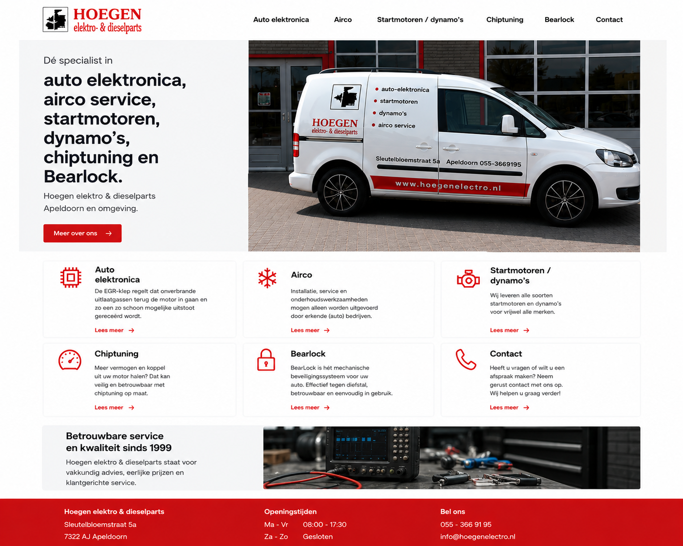 Website voor Hoegen elektro & dieselparts